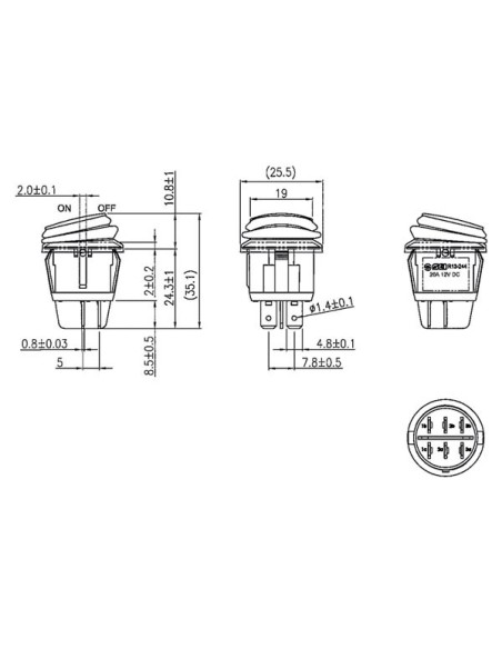 WIPPENSCHALTER MIT BELEUCHTUNG - GRÜNE LED 12V- 2P/ON-OFF