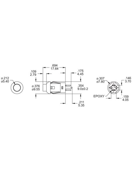 DRUKKNOP - MINIATUUR - ROND - SPST (AAN)-UIT - 1P - MET KABELS - GELE LED