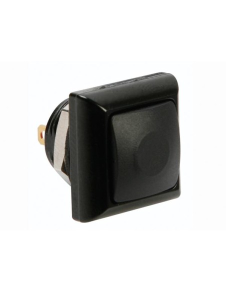 MINI SQUARE METAL PUSH BUTTON WITH BLACK BUTTON 1P SPST OFF-(ON)