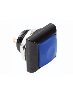 MINI SQUARE METAL PUSH BUTTON WITH BLUE BUTTON 1P SPST...