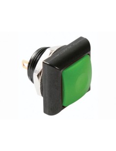 MINI SQUARE METAL PUSH BUTTON WITH GREEN BUTTON 1P SPST...