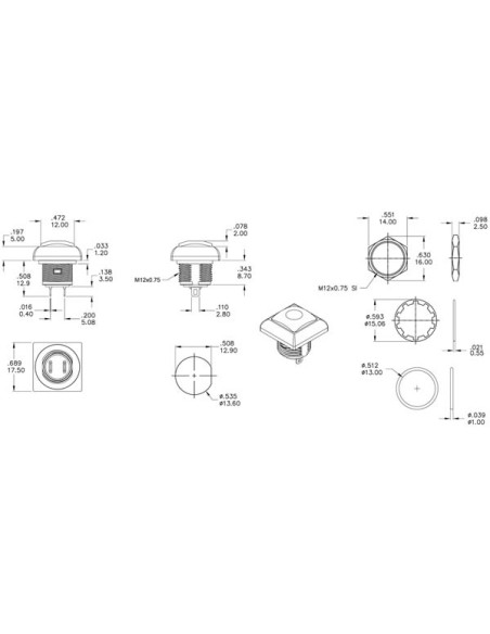 MINI-DRUCKTASTER - QUADRATISCH - METALL - ROTE SCHUTZKAPPE - 1P SPST AUS-(EIN)
