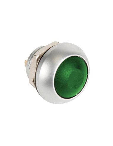 MINI ROUND METAL PUSH BUTTON WITH GREEN BUTTON 1P SPST OFF-(ON)