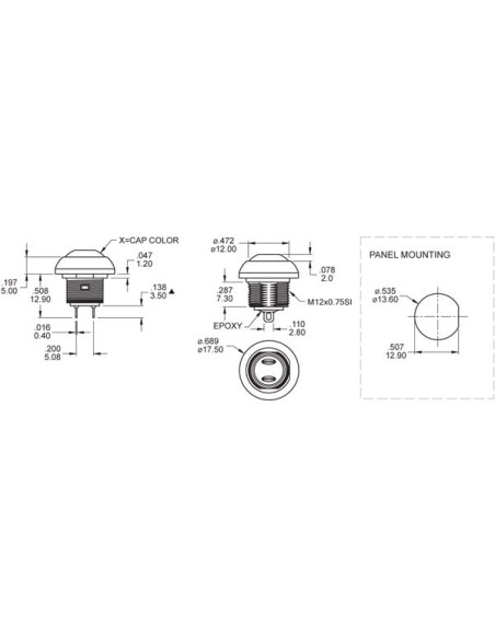 MINI-DRUCKTASTER - RUND - METALL - ROTE SCHUTZKAPPE - 1P SPST AUS-(EIN)
