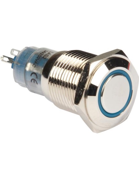 BOUTON-POUSSOIR MÉTALLIQUE ROND SPDT 1NO 1NC - ANNEAU BLEU