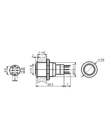 BOUTON-POUSSOIR MÉTALLIQUE ROND SPDT 1NO 1NC -...