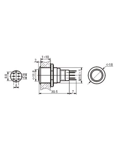 DRUCKTASTER - RUND - METALL - DPDT 2NO 2NC