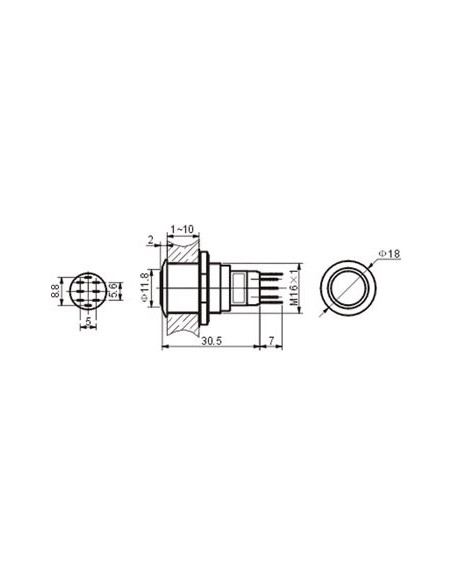 ROUND METAL PUSH BUTTON DPDT 2NO 2NC