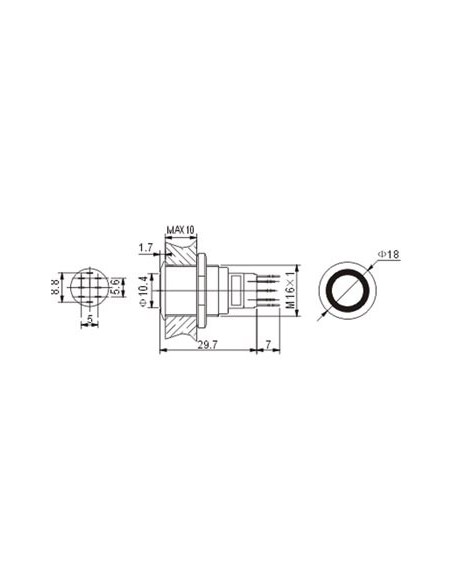 ROUND METAL SWITCH SPDT 1NO 1NC - RED RING