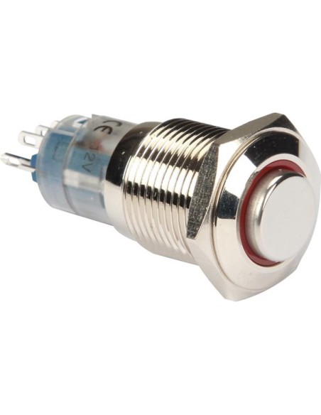 DRUCKSCHALTER - RUND - HOCH - METALL - SPDT 1NO 1NC - ROTE RINGBELEUCHTUNG