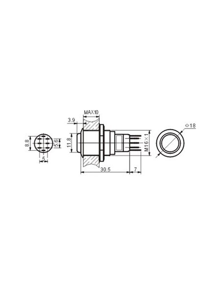 HIGH ROUND METAL SWITCH DPDT 2NO 2NC