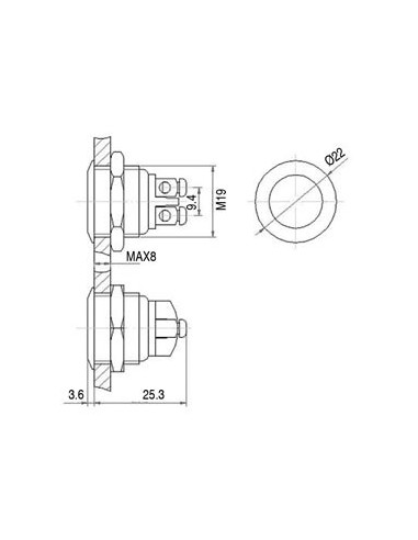 BOUTON-POUSSOIR PLAT EN ACIER INOXYDABLE SPST 1NO