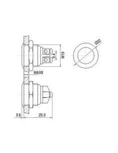 BOUTON-POUSSOIR ROND EN ACIER INOXYDABLE SPST 1NO 2