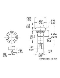 R18-25B BOUTON-POUSSOIR OFF-(ON) NOIR 1A/125V 2