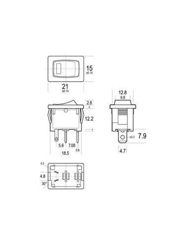 POWER ROCKER SWITCH 5A-250V SPST ON-OFF - WITH...