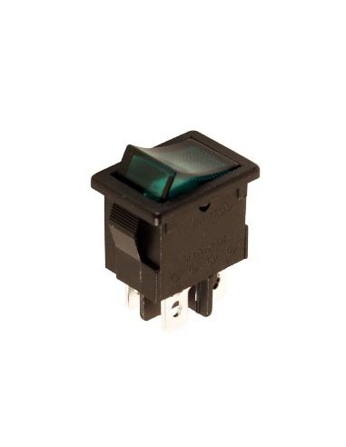 POWER ROCKER SWITCH 5A-250V DPST ON-OFF - WITH GREEN NEON LIGHT