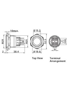 BOUTON-POUSSOIR - PLAT - ACIER INOXYDABLE - DPST 1NO 1NF 2