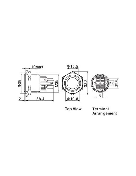 FLAT STAINLESS STEEL PUSH BUTTON DPST 1NO 1NC