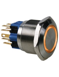 FLAT STAINLESS STEEL PUSH BUTTON DPST 1NO 1NC - ORANGE RING