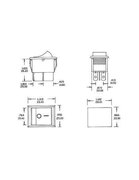 POWER ROCKER SWITCH 10A-250V DPDT ON-ON - RED CAP