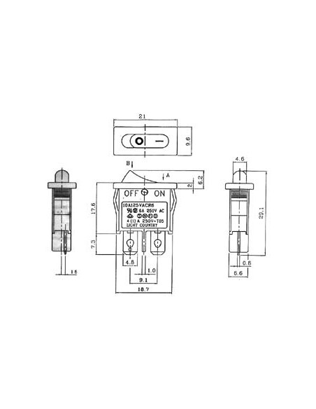 INTERRUPTEUR DE PUISSANCE A BASCULE 6A-250V SPST ON-OFF - CAPUCHON ROUGE