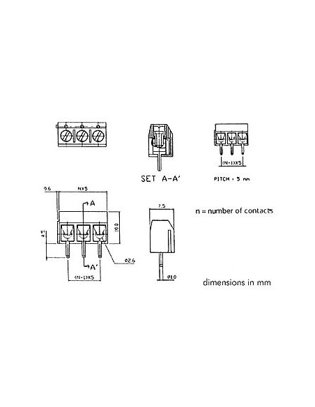 SCREW CONNECTOR PRINT, 2 POLES, LOW TYPE, 5mm PITCH