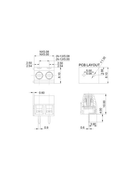 PROFESSIONELLE LÜSTERKLEMME, NIEDRIGES PROFIL, 2-POLIG, GRÜN, PITCH 5 mm