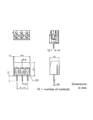 SCHROEFKLEM, 3 POLEN, BLAUW