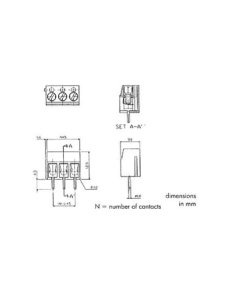 SCHROEFKLEM, 3 POLEN, BLAUW