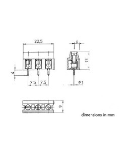 BORNIER A VIS, 3 POLES, AU PAS DE 7.5mm 2
