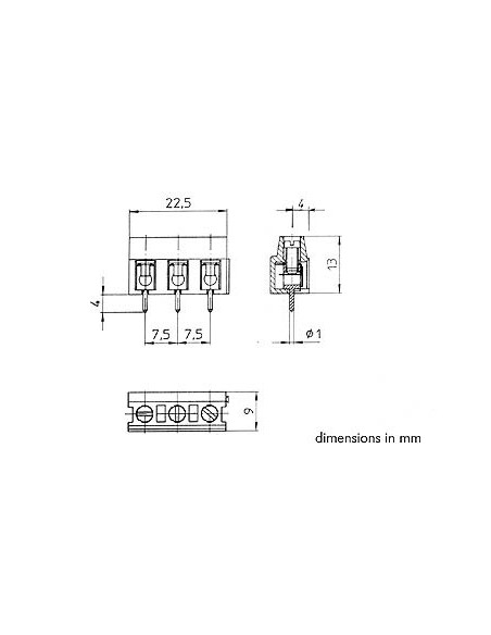 BORNIER A VIS, 3 POLES, AU PAS DE 7.5mm
