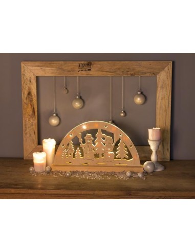 Shadowlight LED - muñeco de nieve - 45 x 24 cm - madera natural - 10 LEDs - color blanco cálido -  pilas no incluidas