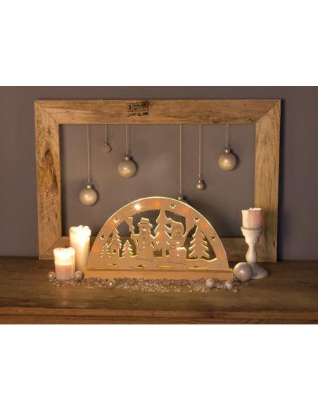 Shadowlight LED - bonhomme de neige - 45 x 24 cm - bois naturel - 10 LED - blanc chaud - piles non incluses