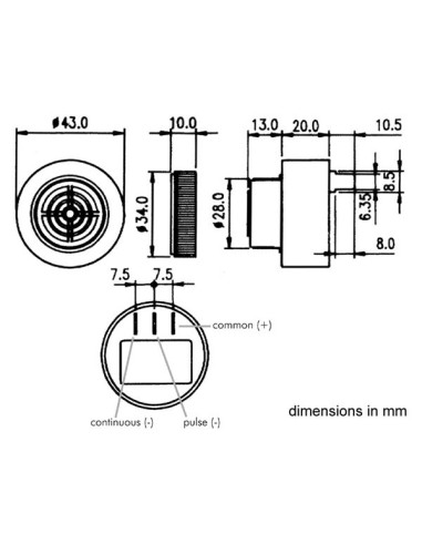 MAGNETIC BUZZER 6-28 VDC FAST-ON TYPE