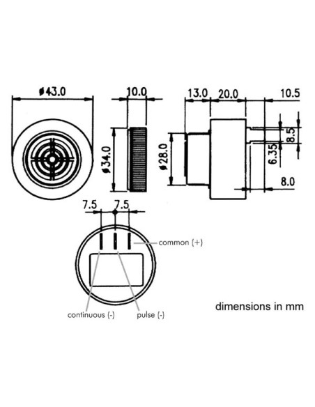 MAGNETIC BUZZER 6-28 VDC FAST-ON TYPE