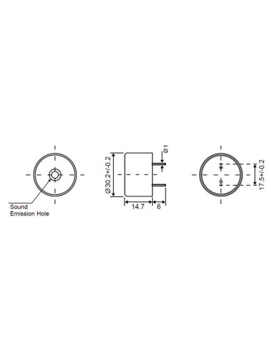PIEZO-ZOEMER 3 - 20 VDC - ø 30.2 mm - hoogte 15...