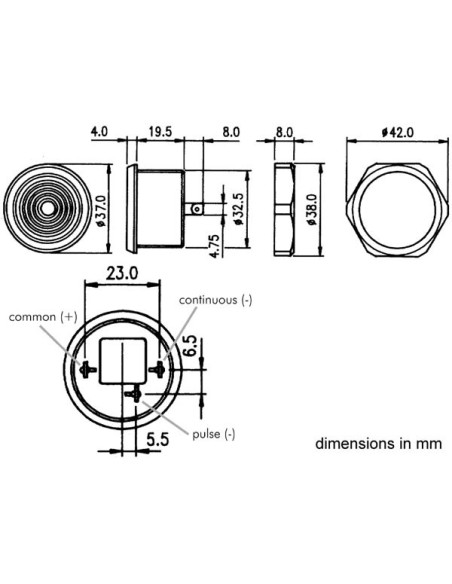 BUZZER 4-28Vdc / 8mA - VOOR PANEELMONTAGE
