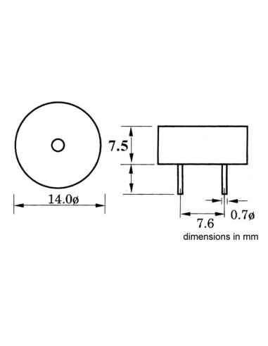 LOW-COST SUBMINIATURE BUZZER 3-16VDC/ 8mA PCB TYPE
