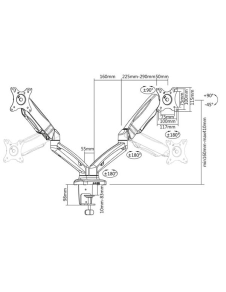 Monitor desk mount stand gas spring 2 Screens