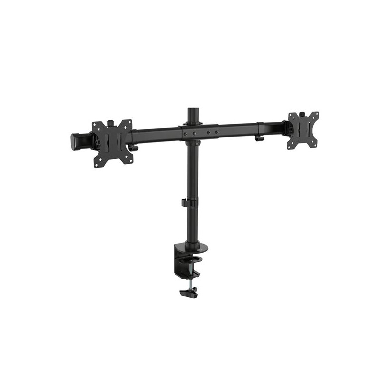 Dual monitor desk mount with crossbar for 2 monitors up to 27"