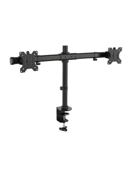 Dual monitor desk mount with crossbar for 2 monitors up to 27"