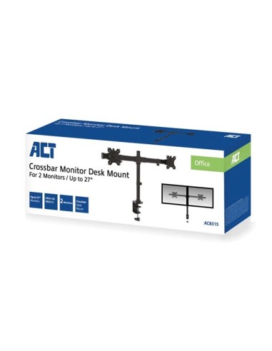 Dual monitor desk mount with crossbar for 2...