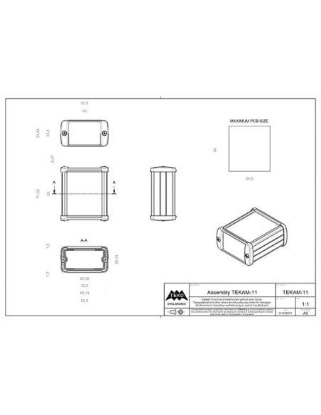 BOÎTIER EN ALUMINIUM - BLANC - 70 x 59.9 x 30.9 mm