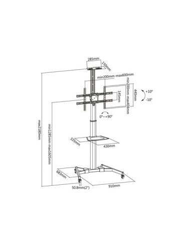 Mobile tv/monitor floor stand, 37" up to 70", VESA