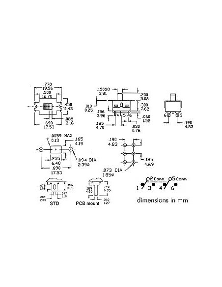 SLIDE SWITCH 2P ON-ON - PCB MOUNTING
