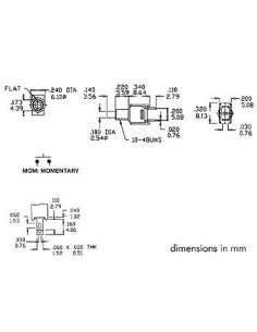 VERTICALE SUBMINIATUUR DRUKSCHAKELAAR - SPST OFF-(ON) 2