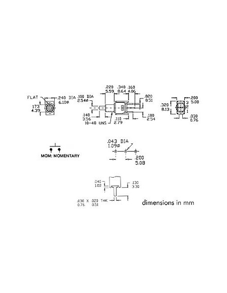 HAAKSE VERTICALE SUBMINIATUUR DRUKSCHAKELAAR - SPST OFF-(ON)