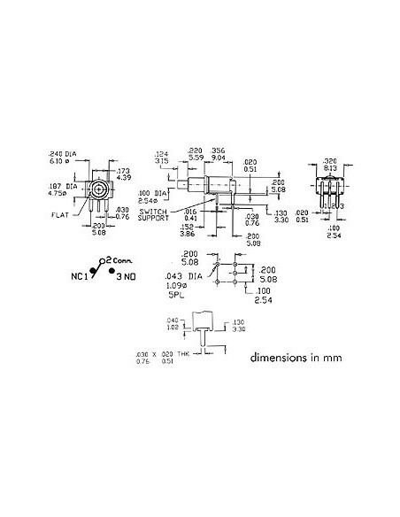 90° HORIZONTAL SUBMINIATURE PUSH-BUTTON SWITCH - SPDT ON-(ON)