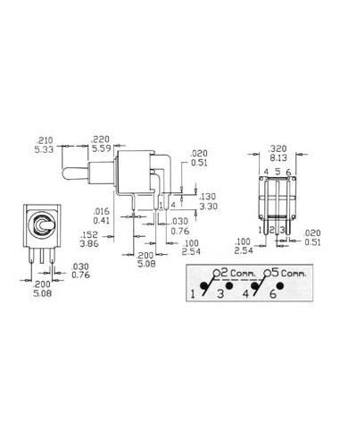 KIPPSCHALTER - SUBMINIATUR - HORIZONTAL DPDT...