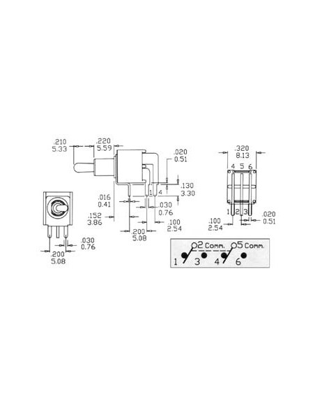 INVERSEUR 90° SUBMINIATURE HORIZONTAL BIPOLAIRE ON-ON